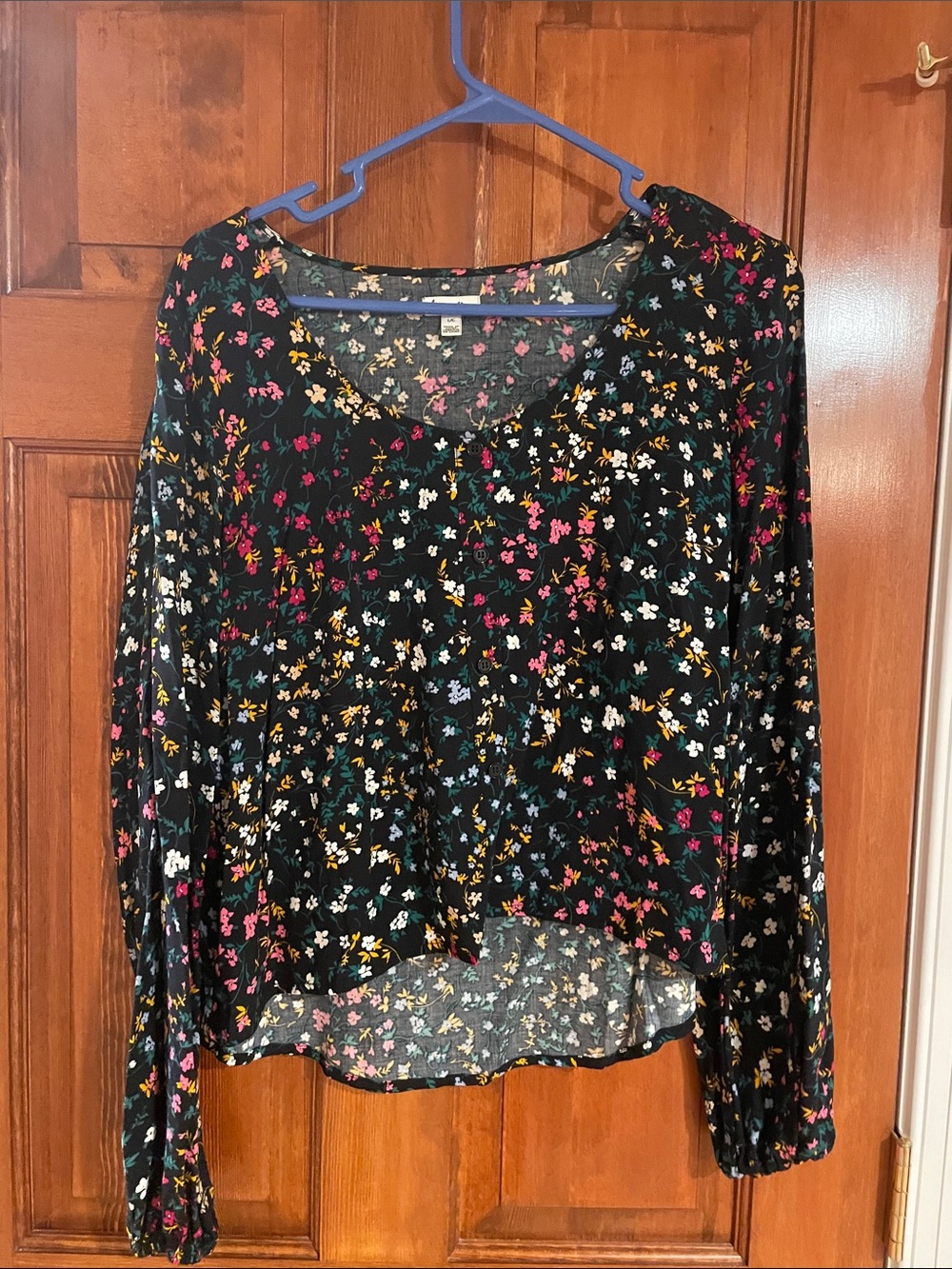 love, Fire Black Floral V-Neck Long-Sleeve Blouse